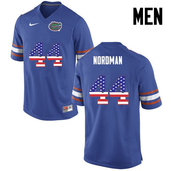 Florida Gators Men #44 Tucker Nordman College Football Jersey USA Flag Fashion Blue
